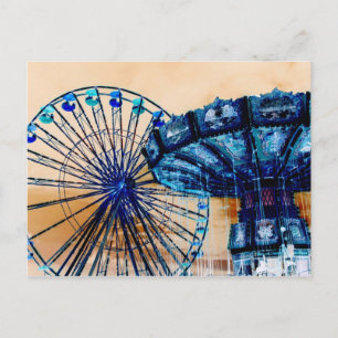 Yellow blue invert ferris wheel swings fair rides postcard