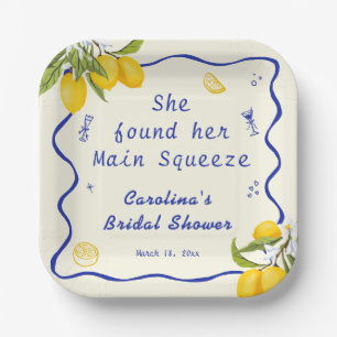 Yellow Blue Lemon Main Squeeze Bridal Shower Paper Plate
