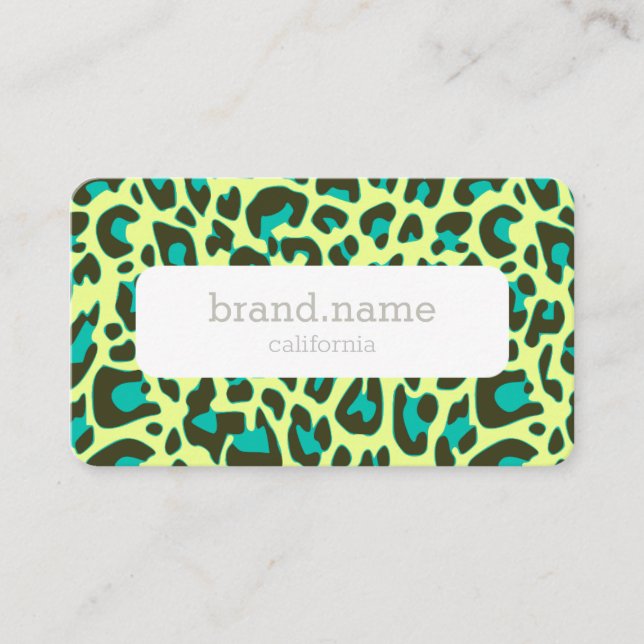 Yellow Blue Leopard Skin Animal Print Pattern Business Card (Front)