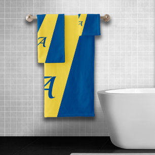 Yellow blue modern elegant chic bold monogrammed bath towel set