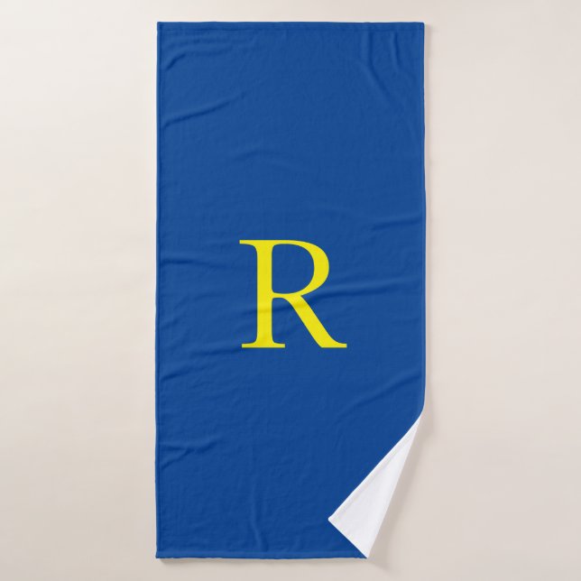 Yellow Blue Monogram Initial Colourful Bright Cute Bath Towel (Bath Towel)
