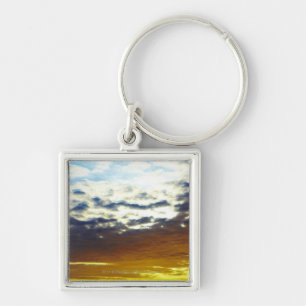 Yellow Blue Moody Sunset with Clouds Keychain