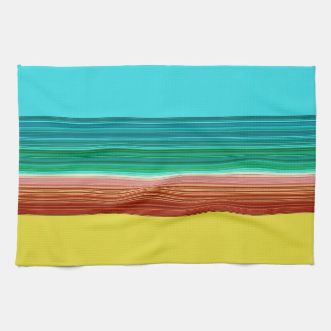 Yellow Blue Multicolor Striped Pattern Kitchen Towel (Horizontal)
