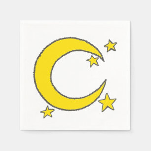 Yellow Blue Night Sky Crescent Moon Stars Evening Napkin