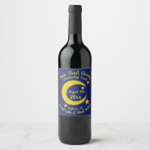 Yellow Blue Night Sky Crescent Moon Stars Evening Wine Label