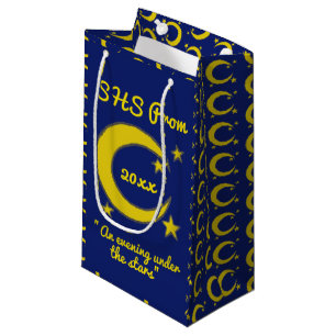 Yellow Blue Night Sky Crescent Moon Stars Prom Small Gift Bag