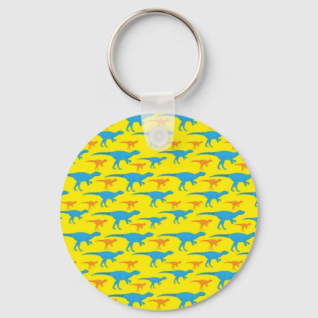 Yellow Blue Orange Dinosaur Designs Pattern Gifts Keychain (Front)