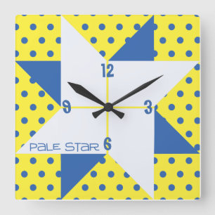Yellow & Blue Pale Star Quilt Block Square Wall Clock
