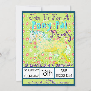 Yellow & Blue Palomino Birthday II (P&G flowers) Invitation