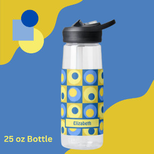 Yellow Blue Personalized Square Dot Pattern Water Bottle