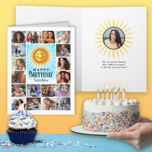 Yellow Blue Photo Collage Birthday Card