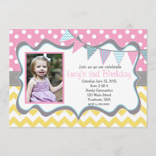 Yellow, blue, pink  Pendants Party Birthday Invitation
