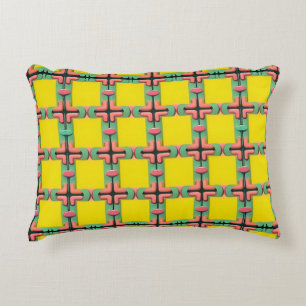 Yellow Blue Pink Plaid Geometric Accent Pillow