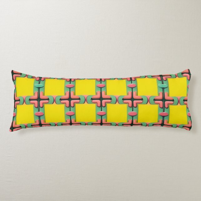 Yellow Blue Pink Plaid Geometric Colourful Pattern Body Pillow (Front)