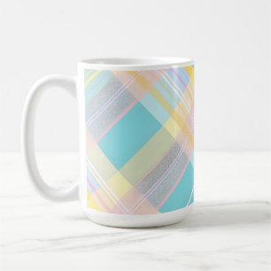 YELLOW BLUE PINK PURPLE EASTER PLAID PATTERN COFFEE MUG