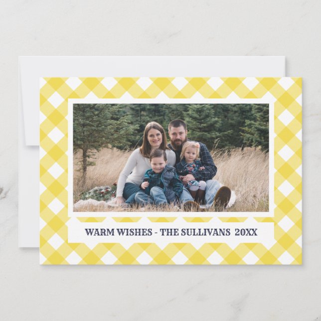 Yellow Blue Plaid | Rustic |  CUSTOM Holiday Photo (Front)