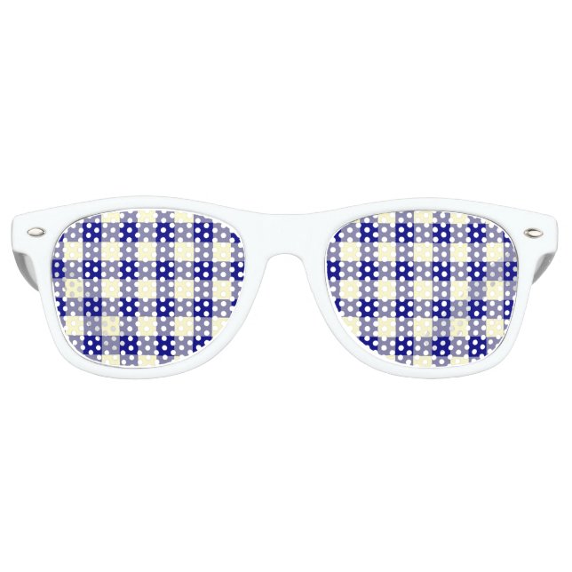 Yellow Blue Plaid Seamless Pattern Retro Sunglasses (Front)