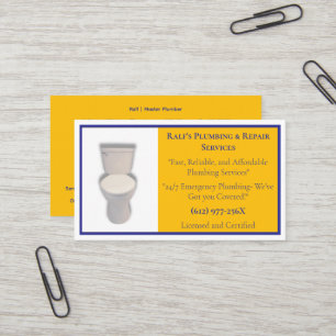 Yellow & Blue  Plumber Plumbing Services Toilet  Business Card