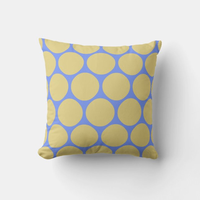 Yellow Blue Polka Dot Pattern Throw Pillow (Front)