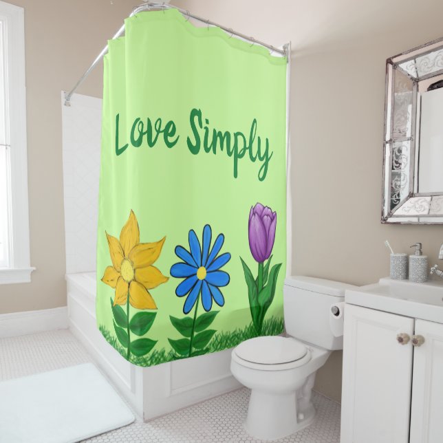 Yellow Blue Purple Floral Green Shower Curtain (In Situ)