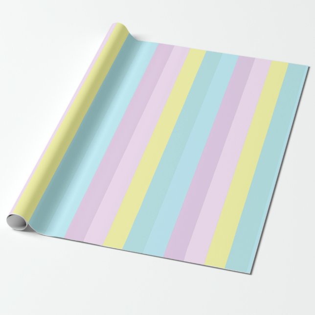 Yellow Blue Purple Pastel Colours Striped Gift Wrapping Paper (Unrolled)