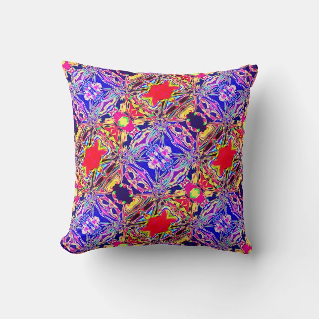 Yellow Blue Purple Pink Paisley Diagonal Tiles Throw Pillow (Front)
