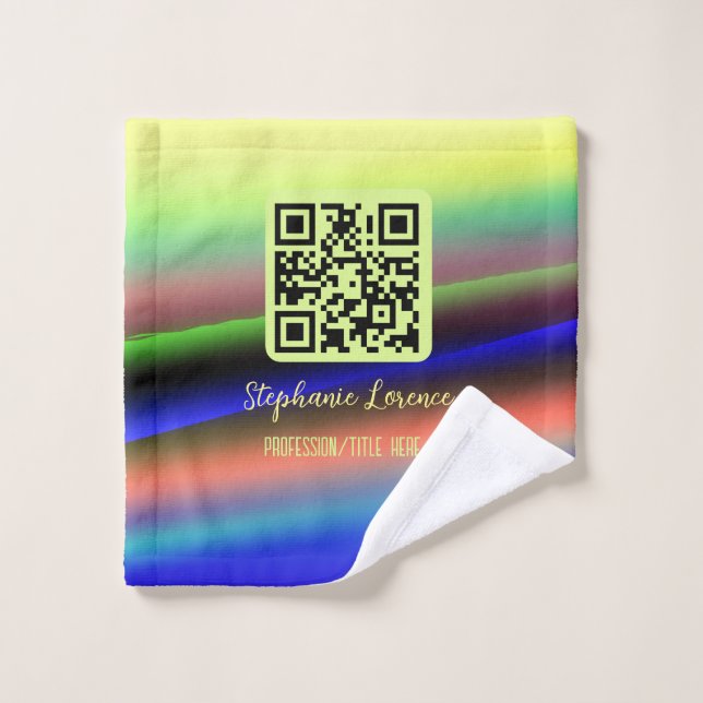 Yellow blue Q R code add name profession title ima Wash Cloth (Wash Cloth)