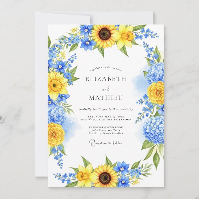 Yellow Blue Radiant Summer Wedding Invitation (Front)
