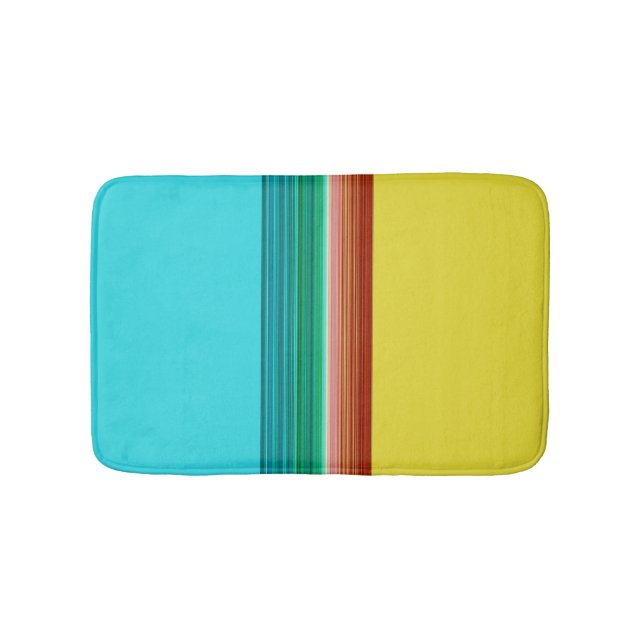 Yellow Blue Red Multicolor Striped Pattern Bath Mat (Front)