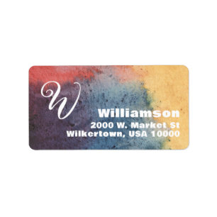 Yellow, Blue & Red  Watercolor Monogram   Label