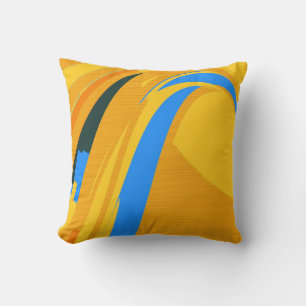 Yellow Blue Retro Abstract Art Deco Throw Pillow