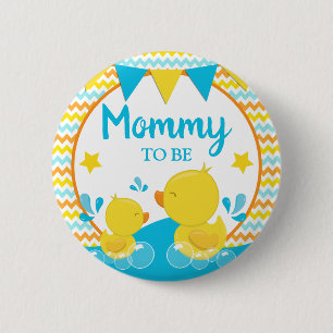 Yellow & Blue Rubber Ducky Polka Dot Mommy to be 2 Inch Round Button