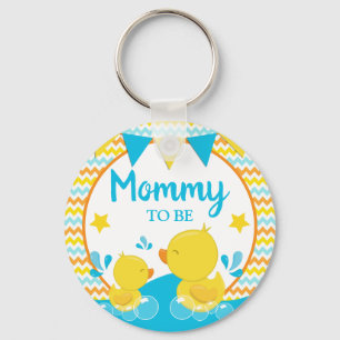 Yellow & Blue Rubber Ducky Polka Dot Mommy to be Keychain