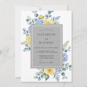 Yellow Blue Serene Botanical Wedding Invitation