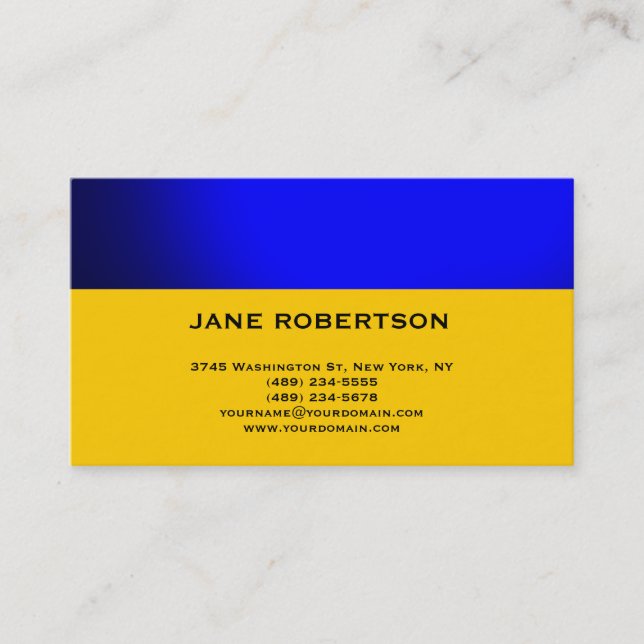 Yellow Blue Simple Plain Business Card (Front)