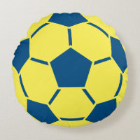 Yellow Blue Soccer Ball Sports Team Coussin rond