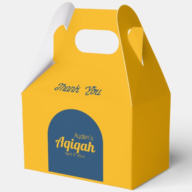Yellow Blue Solid Colour Plain, Aqiqah Baby Shower Favor Box (Front)