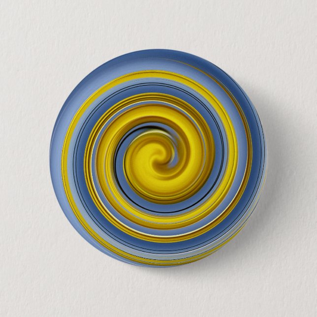 Yellow Blue Spiral Pattern 2 Inch Round Button (Front)