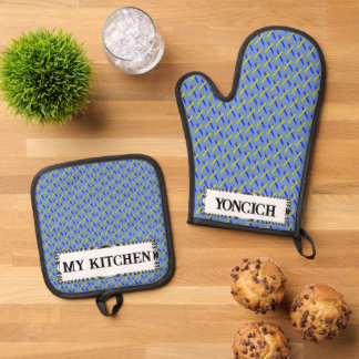 Yellow-Blue Standard Ribbon by Kenneth Yoncich Oven Mitt & Pot Holder Set
