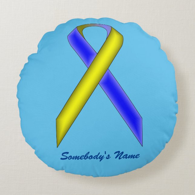 Yellow-Blue Standard Ribbon by Kenneth Yoncich Round Pillow (Front)