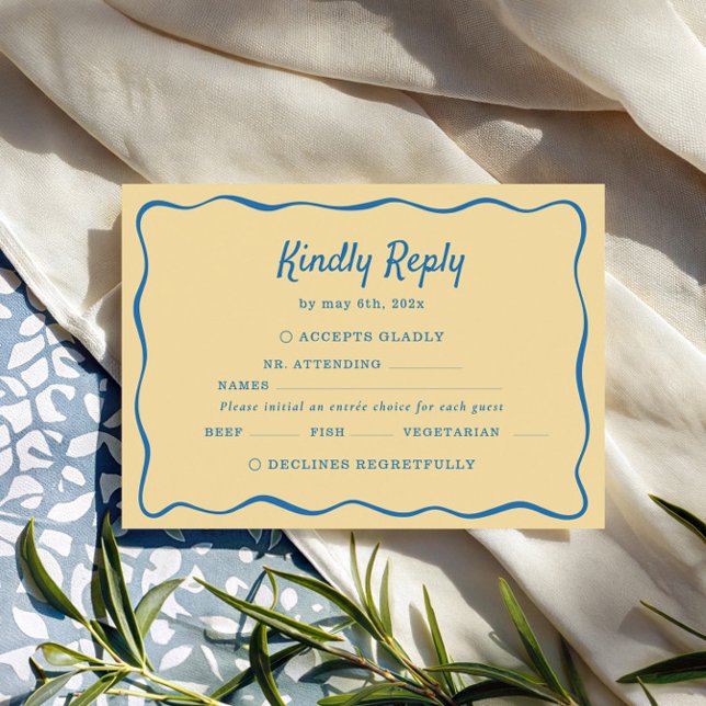 Yellow & Blue Striped Wedding RSVP Card (Creator Uploaded)