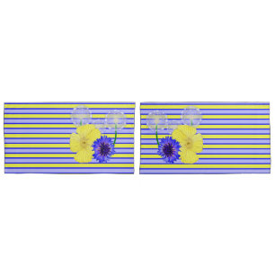 Yellow Blue Stripes Cornflowers Buttercups Pillowcase