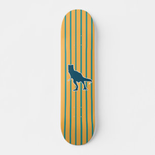 Yellow blue stripes dinosaur T-rex Skateboard