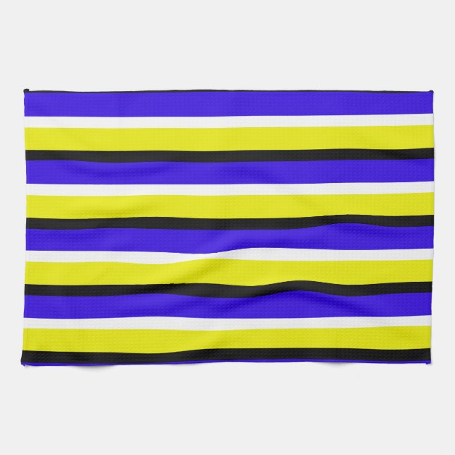 Yellow Blue Stripes Pattern Kitchen Towel (Horizontal)