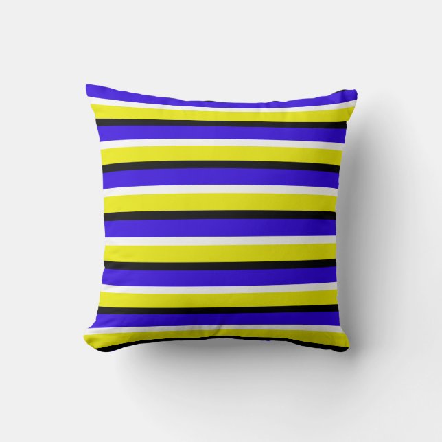 Yellow Blue Stripes Pattern Throw Pillow (Front)