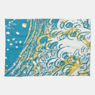 Yellow blue swirl waves kitchen towel