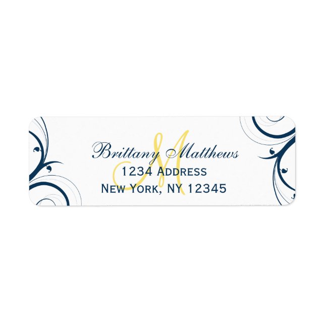 Yellow Blue Swirl Wedding RSVP Address Label (Front)