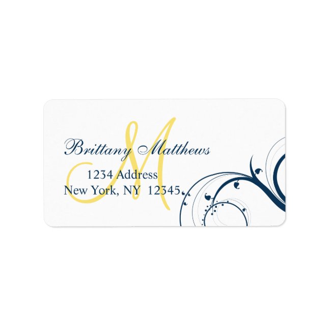 Yellow Blue Swirl Wedding RSVP Address Label (Front)