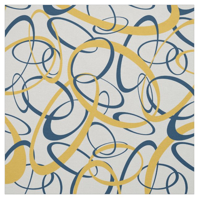 yellow blue tangled loops pattern on light grey fabric (Swatch)