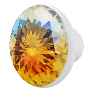 Yellow Blue Topaz Crystal Pattern Ceramic Knob